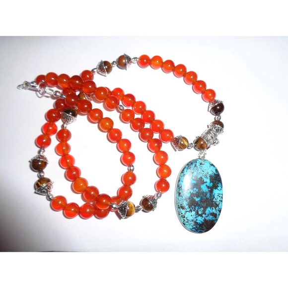 Carnelian, Azurite, Tiger Eye Necklace - Picture 7 of 10